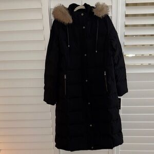 NWT - Ralph Lauren Black Puffer Coat with Faux Fur Removable Hood.